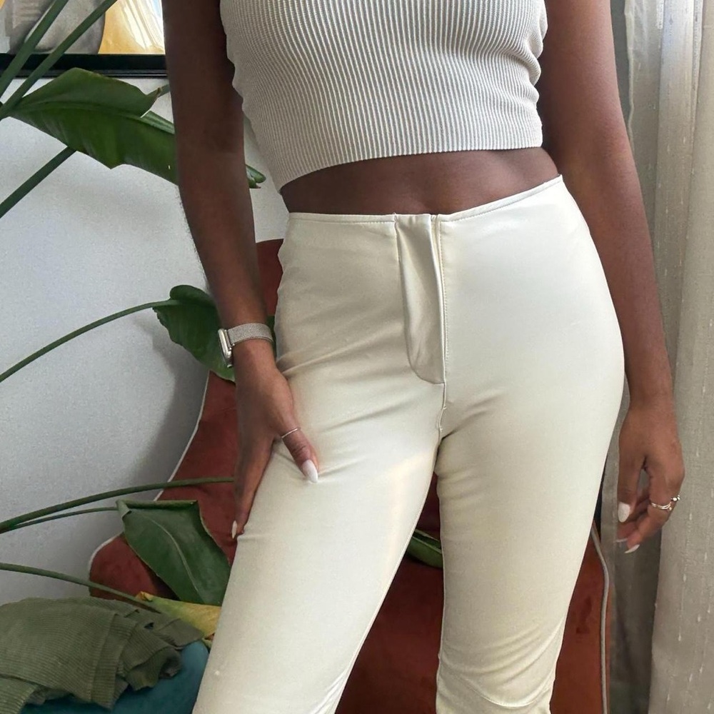 Off-White Faux Leather High-Waisted Flare Pants